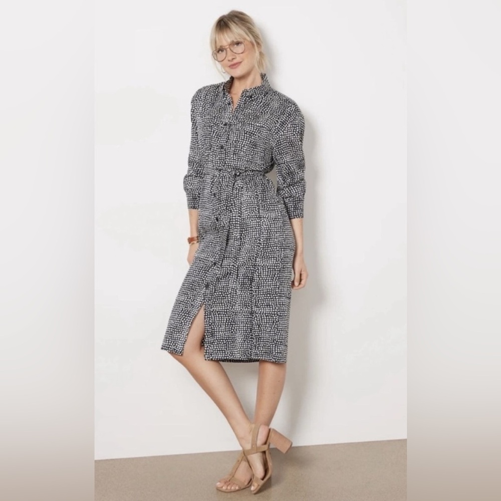 Emerson Fry India Collection Ry Shirtdress Painterly Dot Black White Button Down